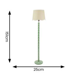 ValueLights Bobbins Sage Green Floor Lamp with Linen Scallop White Trim Shade in Pale Green - thumbnail 6