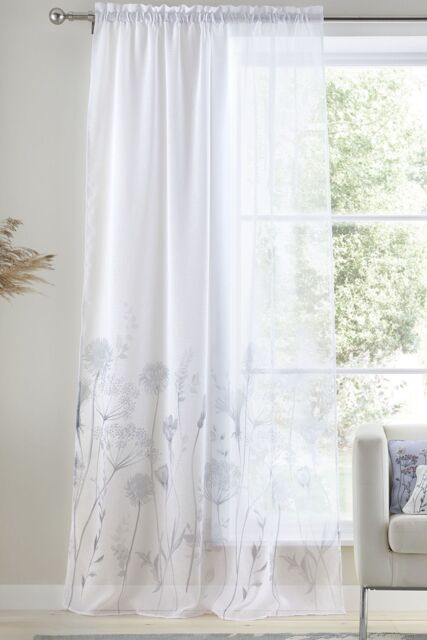 Catherine Lansfield 'Meadowsweet Floral' Voile Curtain Panel in White - Size: 140 cm width x 229 cm drop - image 1