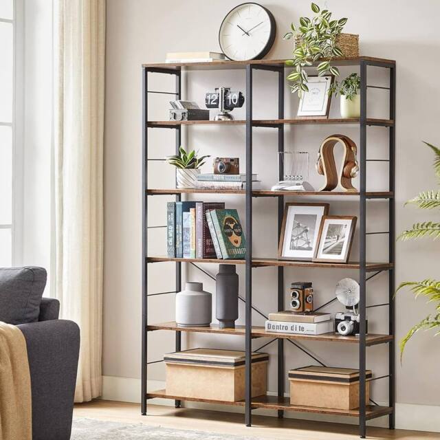 VASAGLE 6-Tier Tall Storage Shelf Industrial Room Divider Bookshelf in Brown - image 1