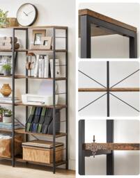 VASAGLE 6-Tier Tall Storage Shelf Industrial Room Divider Bookshelf in Brown - thumbnail 4