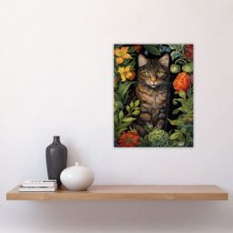 Artery8 Herbaceous Henry The Garden Tabby Cat Stylish Floral Flower Design Illustration Unframed Wall Art Print Poster Home Decor Premium - thumbnail 4