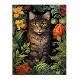 Artery8 Herbaceous Henry The Garden Tabby Cat Stylish Floral Flower Design Illustration Unframed Wall Art Print Poster Home Decor Premium - thumbnail 1