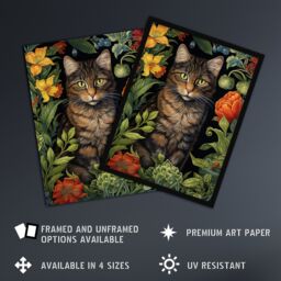 Artery8 Herbaceous Henry The Garden Tabby Cat Stylish Floral Flower Design Illustration Unframed Wall Art Print Poster Home Decor Premium - thumbnail 2