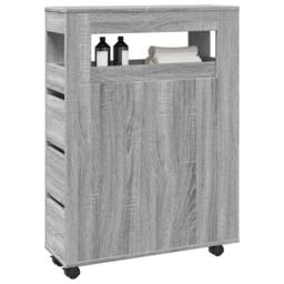 Berkfield Home Narrow Bathroom Cabinet with Wheels Grey Sonoma Engineered Wood - thumbnail 2