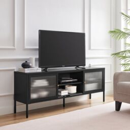 FurnitureboxUK Kafe Black Metal TV Sideboard With 6 Compartments