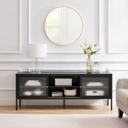 FurnitureboxUK Kafe Black Metal TV Sideboard With 6 Compartments - thumbnail 2