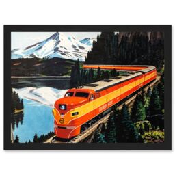 Artery8 Train Rail Southern Pacific Mountain Travel Railway Vintage A4 Artwork Framed Wall Art Print in Black - thumbnail 1