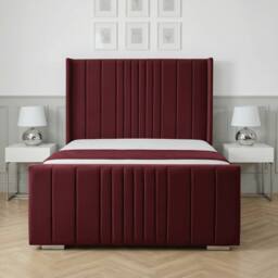 Living Comfort Bedz Cambridge Wingback Upholstered Bed Slatted Base with 48-Inch Headboard in Maroon - Size: Small Double - thumbnail 2