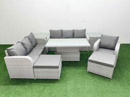 Fimous 9 Seater Poly Rattan Outdoor Garden Furniture Adjustable Lifting Dining or Coffee Table Sofa Set Patio 3 Seater Sofa Reclining Chair 3 Seater - thumbnail 1