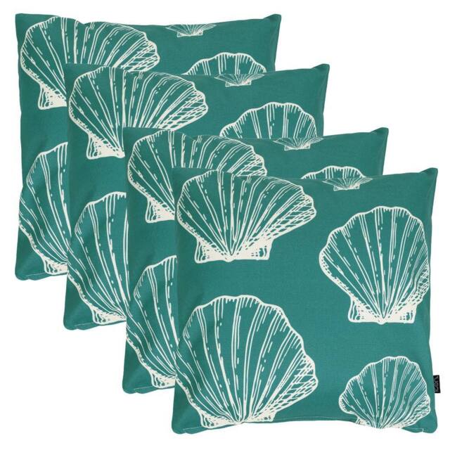 icon 4 Pack Cushion 43x43 Kyoto Fabric, Large Sea Shell in Bottle Green - image 1
