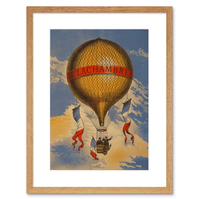 "Artery8 Wall Art Print Henri Lachambre Hot Air Balloon Vintage France Framed in Beige - Size: W7"" x H9""" - image 1
