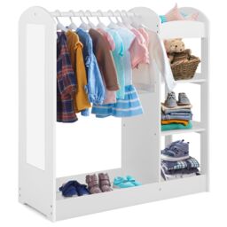 Gymax Kids Closet Toddlers Costume Toy Organizer With Mirror & Cloth Hanger in White - thumbnail 1