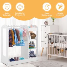 Gymax Kids Closet Toddlers Costume Toy Organizer With Mirror & Cloth Hanger in White - thumbnail 2