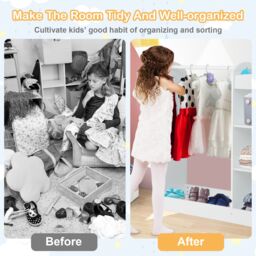 Gymax Kids Closet Toddlers Costume Toy Organizer With Mirror & Cloth Hanger in White - thumbnail 3