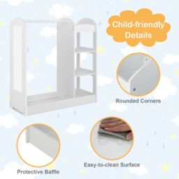 Gymax Kids Closet Toddlers Costume Toy Organizer With Mirror & Cloth Hanger in White - thumbnail 4