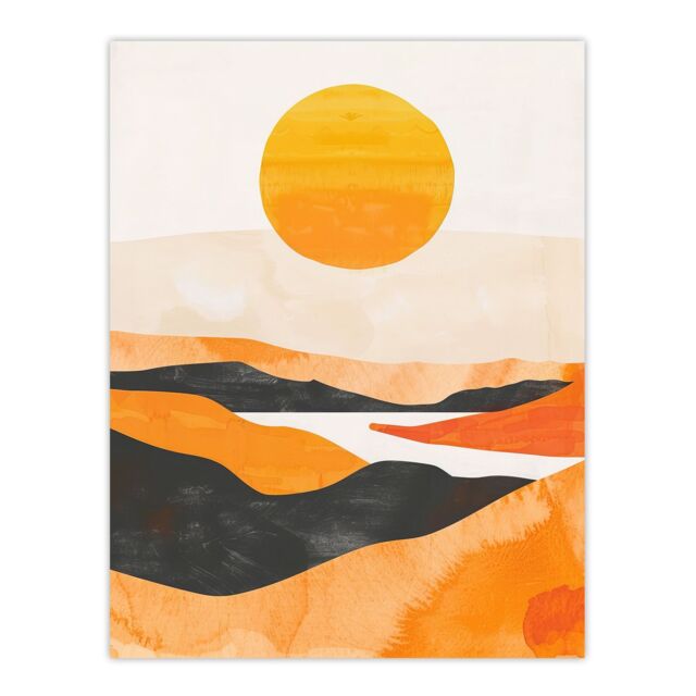 "Artery8 Abstract Scottish Highland Landscape Boho Sunset Wall Art Print in Mustard - Size: W24"" x H32""" - image 1