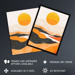 "Artery8 Abstract Scottish Highland Landscape Boho Sunset Wall Art Print in Mustard - Size: W24"" x H32""" - thumbnail 2