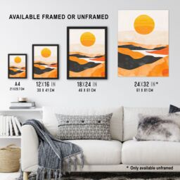 "Artery8 Abstract Scottish Highland Landscape Boho Sunset Wall Art Print in Mustard - Size: W24"" x H32""" - thumbnail 3