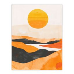 "Artery8 Abstract Scottish Highland Landscape Boho Sunset Wall Art Print in Mustard - Size: W24"" x H32""" - thumbnail 1