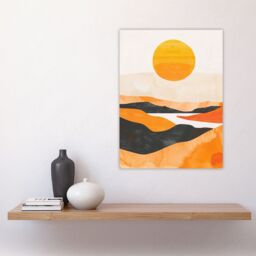 "Artery8 Abstract Scottish Highland Landscape Boho Sunset Wall Art Print in Mustard - Size: W24"" x H32""" - thumbnail 4