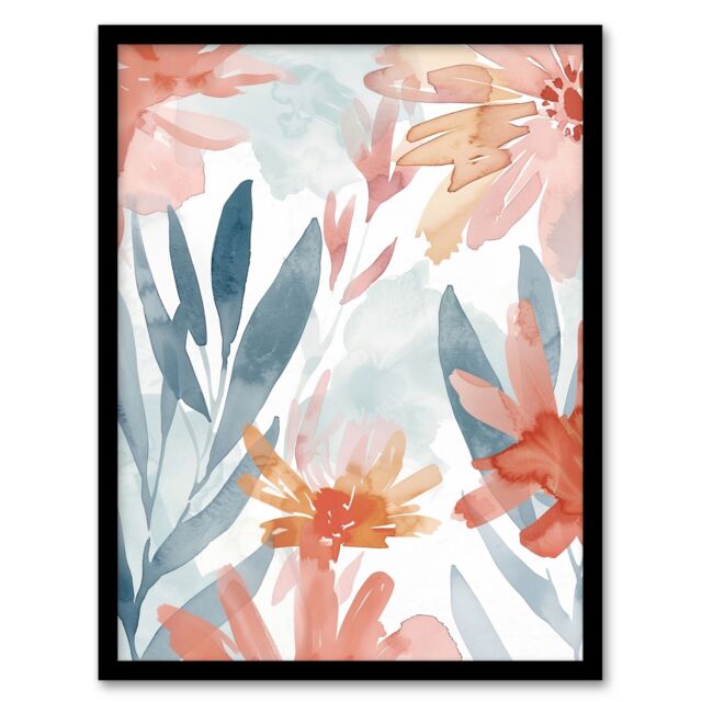 "Artery8 Aster Flower Garden Watercolour Pastels Boho Framed Art Print - Size: W12"" x H16""" - image 1