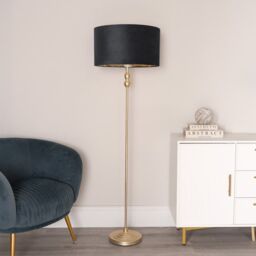 ValueLights Maggie Gold Candlestick Floor Lamp with Velvet with Gold Inner Lamp Shade & Bulb in Black - thumbnail 3