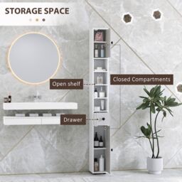 Kleankin Slim Bathroom Cabinet, Toilet Roll Storage w/ Shelves, Light Grey - thumbnail 4