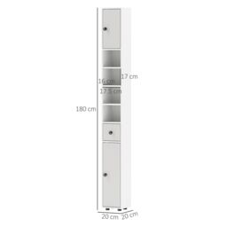 Kleankin Slim Bathroom Cabinet, Toilet Roll Storage w/ Shelves, Light Grey - thumbnail 3