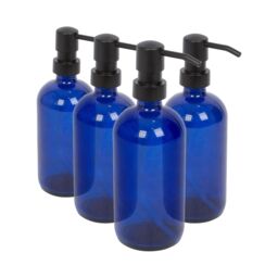 Harbour Housewares 500ml Glass Soap Dispensers - 4x Refillable Hand Wash Bottle with Pump in Blue