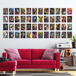 "Artery8 Wall Art Print 50 Pcs Vibrant Colourful Wild Animal Aesthetic Fun Collage Kit s A6 Set Pack 15x10 cm (6x4"") Bedroom Home Student Teen Room" - thumbnail 3