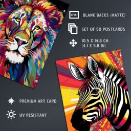 "Artery8 Wall Art Print 50 Pcs Vibrant Colourful Wild Animal Aesthetic Fun Collage Kit s A6 Set Pack 15x10 cm (6x4"") Bedroom Home Student Teen Room" - thumbnail 5