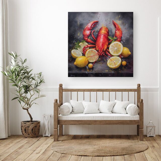 "Warren Reed - Designer Lobster & Lemons Canvas - Size: W30"" x H30""" - image 1