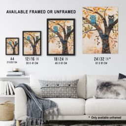 "Artery8 Two Kittens on an Autumn Tree Folk Art Cat Lover Wall Art Print in Beige - Size: W24"" x H32""" - thumbnail 3