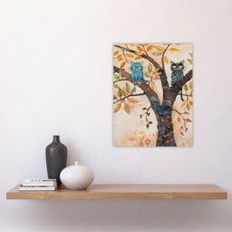 "Artery8 Two Kittens on an Autumn Tree Folk Art Cat Lover Wall Art Print in Beige - Size: W24"" x H32""" - thumbnail 4