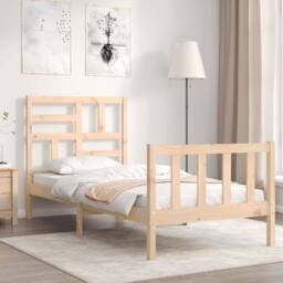 Berkfield Home Beautiful Bed Frame with Headboard 100x200 cm Solid Wood in Natural - thumbnail 2