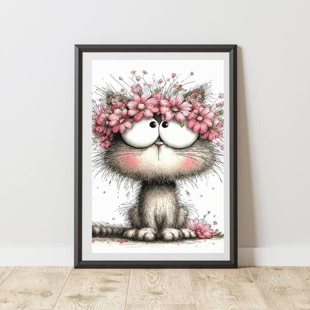 60 SECOND MAKEOVER Cat Flower Headband Print Poster Wall Art - Size: A4 - image 1