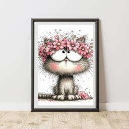 60 SECOND MAKEOVER Cat Flower Headband Print Poster Wall Art - Size: A4 - thumbnail 1