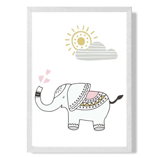 ARTZE CuteElephant Scandi Animal Framed Print SIZE: A4 with White Frame in Pink - image 1
