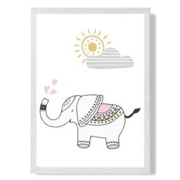 ARTZE CuteElephant Scandi Animal Framed Print SIZE: A4 with White Frame in Pink - thumbnail 1