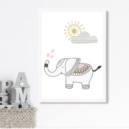 ARTZE CuteElephant Scandi Animal Framed Print SIZE: A4 with White Frame in Pink - thumbnail 2