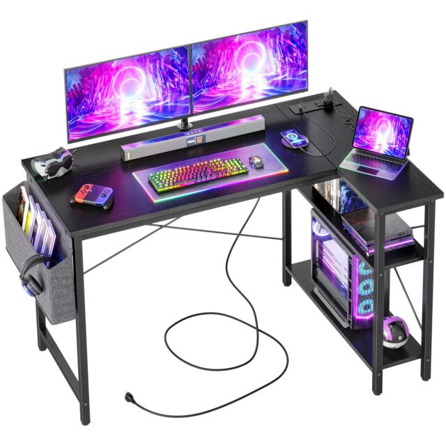 BEXEVUE L-Shaped Computer Gaming Desk with Power Outlets 100×70/120x70cm in Black - Size: 120 cm x 70 cm - image 1