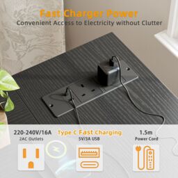 BEXEVUE L-Shaped Computer Gaming Desk with Power Outlets 100×70/120x70cm in Black - Size: 120 cm x 70 cm - thumbnail 6