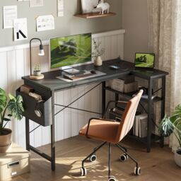 BEXEVUE L-Shaped Computer Gaming Desk with Power Outlets 100×70/120x70cm in Black - Size: 120 cm x 70 cm - thumbnail 2
