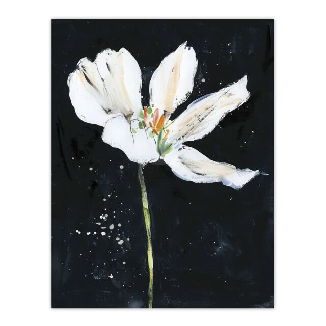 "Artery8 Abstract White Lily Flower Black Floral Painting Wall Art Print - Size: W24"" x H32""" - image 1