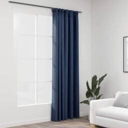 Berkfield Home Linen-Look Blackout Curtains with Hooks Blue 290x245 cm - thumbnail 2