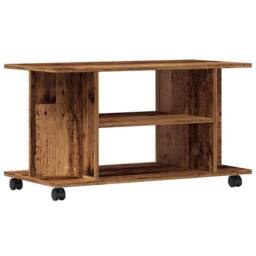 Berkfield Home TV Cabinet with Castors Old Wood 80x40x45 cm Engineered Wood in Brown - Size: 80 x 40 x 45 cm - thumbnail 6