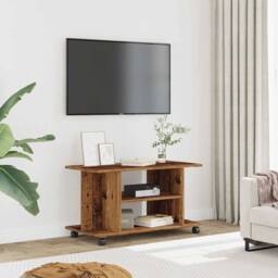 Berkfield Home TV Cabinet with Castors Old Wood 80x40x45 cm Engineered Wood in Brown - Size: 80 x 40 x 45 cm - thumbnail 3