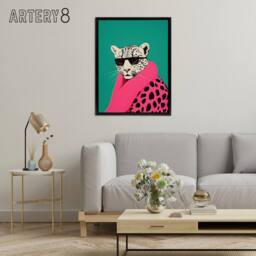 "Artery8 Fashion Cheetah Vibrant Hot Pink Framed Canvas Wall Art Print - Size: W18"" x H24""" - thumbnail 3