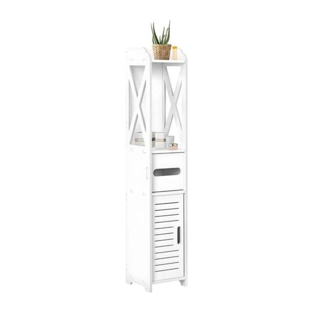 Kelvenix Single door bathroom cabinet Wood Slim Shelf Cupboard Storage in White - image 1