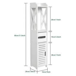 Kelvenix Single door bathroom cabinet Wood Slim Shelf Cupboard Storage in White - thumbnail 2